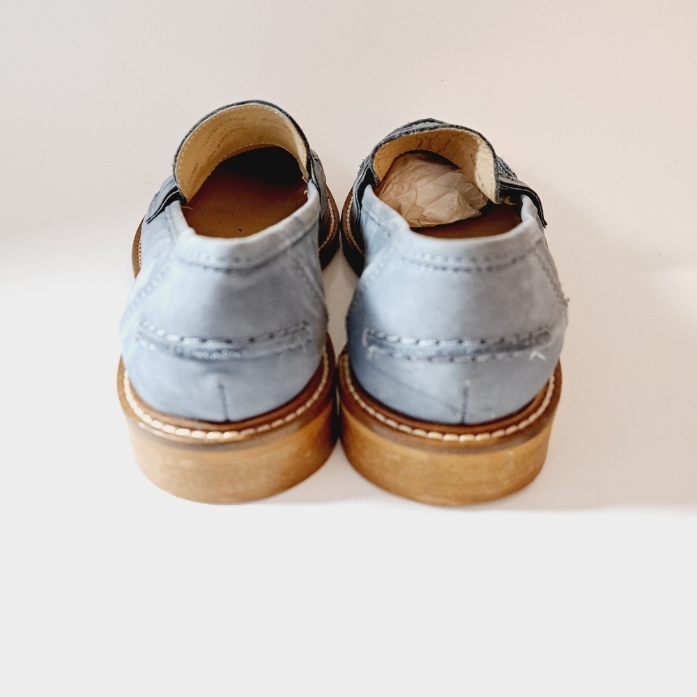 Dune London Grateful Block‎ Heel Blue Suede Loafers - Picture 5 of 10